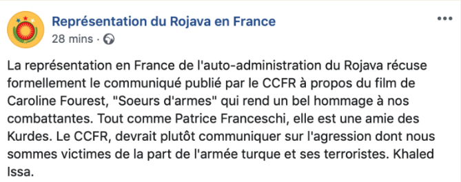 Communiqué de la Représentation du Rojava en France