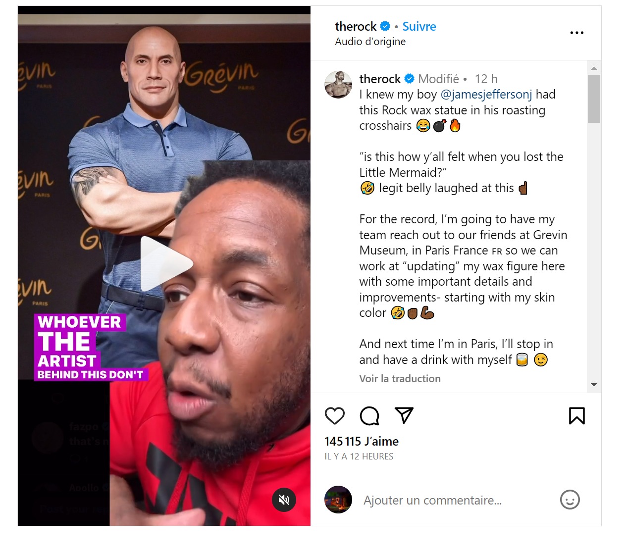 Dwayne Johnson au Musée Grévin ©Instagram