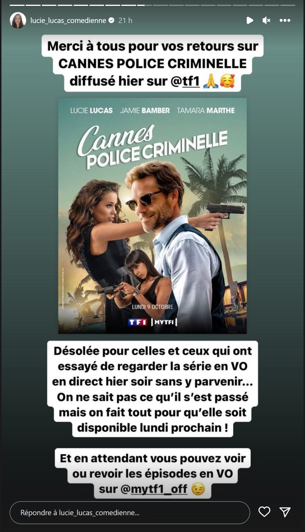 Lucie Lucas - Cannes police criminelle ©Instagram