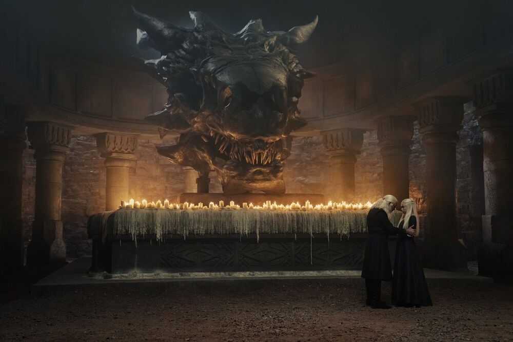 Le crâne imposant de Balerion dans House of the Dragon